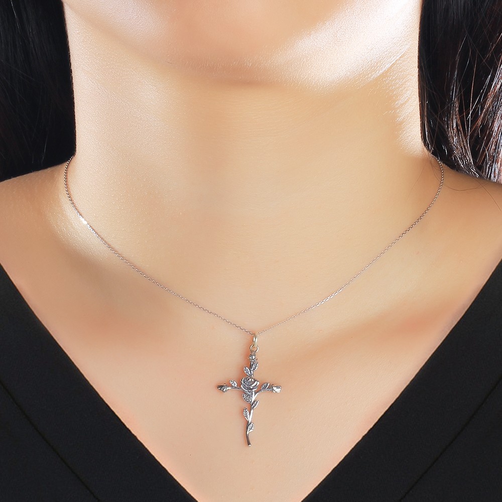 Latin Cross 925 Sterling Silver Necklaces & Pendants Rose Design ...