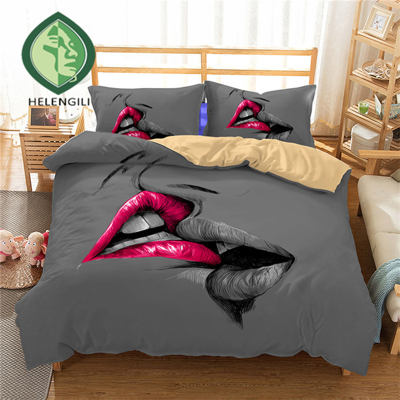 3d Bedding Set Lips Print Duvet Cover Set Lifelike Bedclothes With