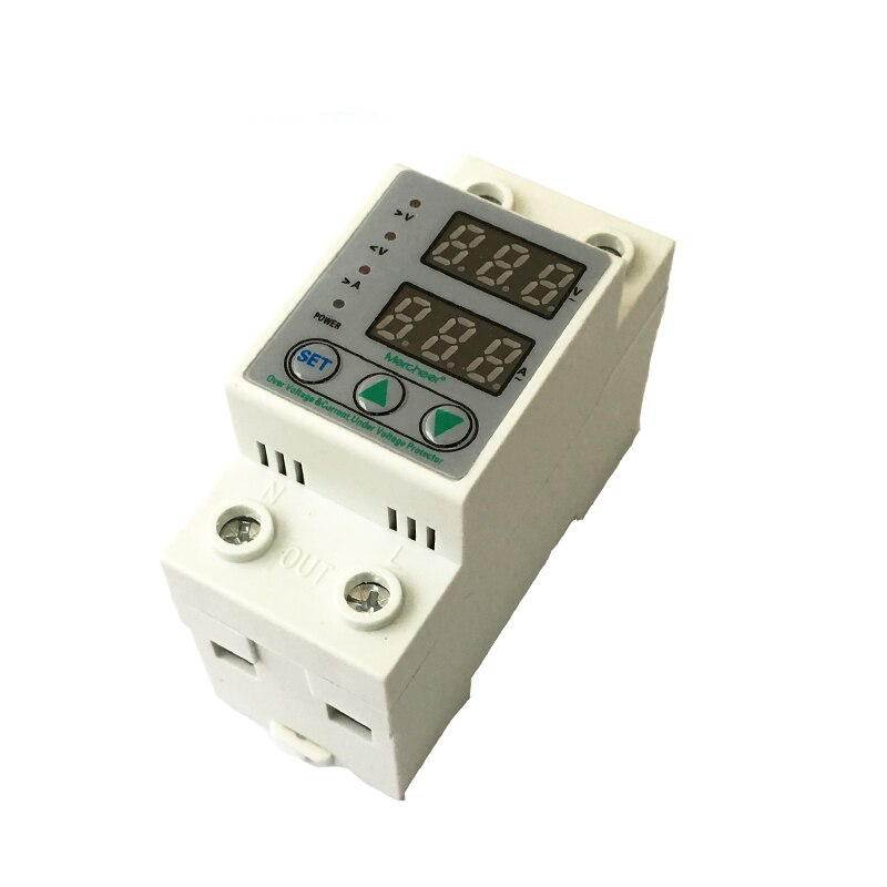1-63A 230V Din rail adjustable over and under voltage protective device protector relay with over current protection Voltmeter